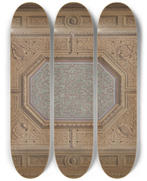 Triptych art skateboard deck of Julesedmondcharles Lachaise Design For Dining Room Ceiling Neudeck by Jules-Edmond-Charles Lachaise (1897)