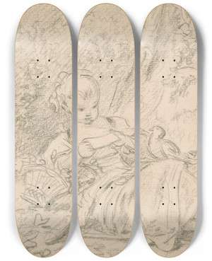 Triptych art skateboard deck of Franois Boucher Youthful Shepherdess by Francois Boucher (1703-1770)