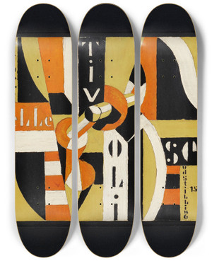Triptych art skateboard deck of Thorvald Hellesen Tivol by Thorvald Hellesen (1888-1937)