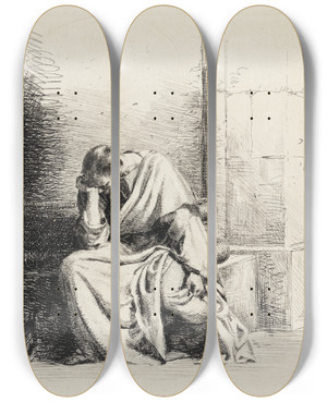 Triptych art skateboard deck of Carl Bloch Den Angrende Peter by Carl Bloch (1834-1890)