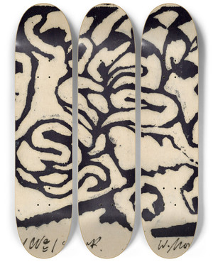 Triptych art skateboard deck of Wilhelm Morgner Flagellation by Wilhelm Morgner (1891-1917)
