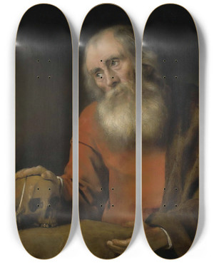 Triptych art skateboard deck of Abraham Van Dijck St Jerome by Abraham Van Dijck (1635-1680)