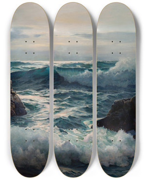 Triptych art skateboard deck of Frederick Judd Waugh The Invading Surf by Frederick Judd Waugh (1861-1940)