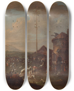 Triptych art skateboard deck of Karl Josef Aigen Kirchweihfest by Karl Josef Aigen (1684-1762)