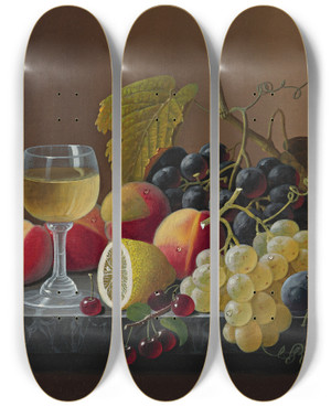 Triptych art skateboard deck of Severin Roesen Still Life Of Fruit With Lemon by Severin Roesen (1816-1872)