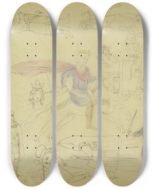 Triptych art skateboard deck of Philipp Winterwerb Medieval Figures_1 by Philipp Winterwerb (1837-1873)