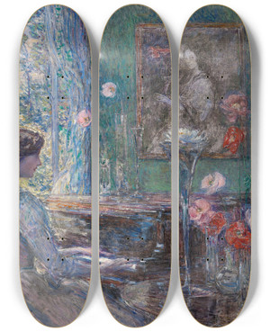Triptych art skateboard deck of Childe Hassam Improvisation by Childe Hassam (1859-1935)