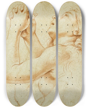 Triptych art skateboard deck of Carlo Cignani Praying Magdalene by Carlo Cignani (1628-1719)