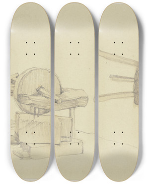 Triptych art skateboard deck of Jakob Becker Whetstone by Jakob Becker (1810-1872)