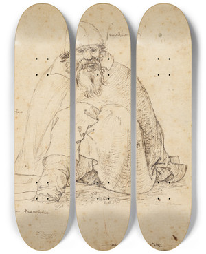 Triptych art skateboard deck of Roelant Savery Seated Man by Roelant Savery (1576-1639)