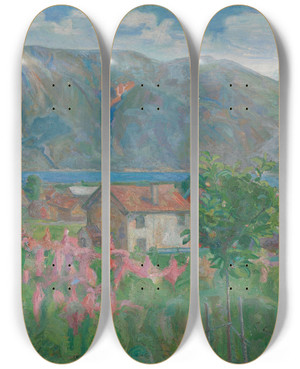 Triptych art skateboard deck of Oluf Woldtorne From Seljord by Oluf Wold-Torne (1867-1919)