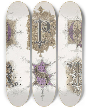 Triptych art skateboard deck of Bernhard Dondorf Dondorfs Alphabete Pl38 by Bernhard Dondorf (1833-1933)