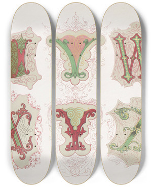 Triptych art skateboard deck of Bernhard Dondorf Dondorfs Alphabete Pl39 by Bernhard Dondorf (1833-1933)