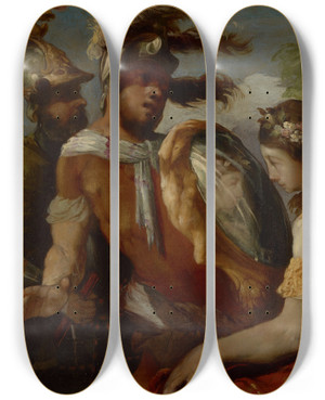Triptych art skateboard deck of Francesco Maffei Rinaldo And The Mirrorshield by Francesco Maffei (1605-1660)