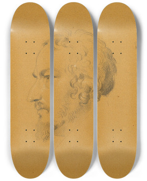 Triptych art skateboard deck of Johann Peter Krafft Studie Eines Brtigen Mannes by Johann Peter Krafft (1780-1856)