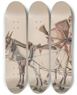 Triptych art skateboard deck of Francisco Fierro A Man Driving A Cart Pulled By Mules by Francisco Fierro (1807-1879)