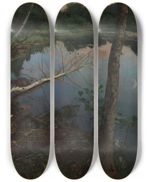 Triptych art skateboard deck of Eilif Peterssen Summer Night by Eilif Peterssen (1852-1928)