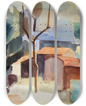 Triptych art skateboard deck of Albert Mller Tessiner Huser by Albert Muller (1897-1926)