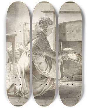 Triptych art skateboard deck of Christoffer Wilhelm Eckersberg Maden Tilberedes Eckersbergs Vrtinde I Paris by Christoffer Wilhelm Eckersberg (1783-1853)