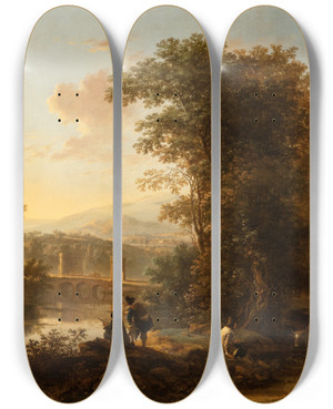 Triptych art skateboard deck of Jan Both Landscape With A Draftsman by Jan Both (1618-1652)