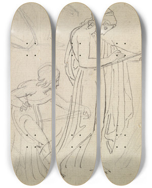 Triptych art skateboard deck of Thomas Stothard Classical Figures Drawing by Thomas Stothard (1755-1834)