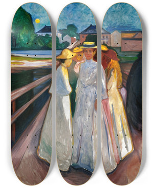 Triptych art skateboard deck of Edvard Munch On The Bridge by Edvard Munch (1863-1944)