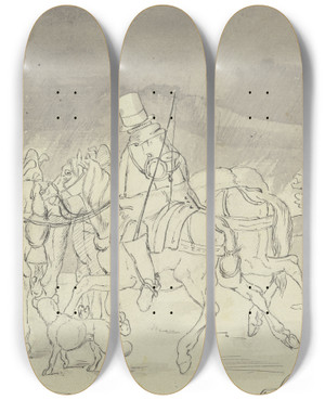 Triptych art skateboard deck of Ernst Schalck Postkutscher Mit Vier Pferden by Ernst Schalck (1827-1865)