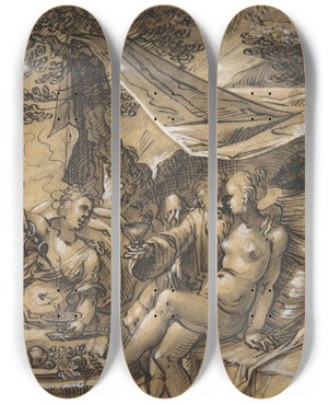 Triptych art skateboard deck of Hermann Weyer Lot And His Daughters by Hermann Weyer (1596-1621)