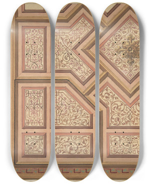Triptych art skateboard deck of Julesedmondcharles Lachaise Design For Ceiling Chteau De Cang_1 by Jules-Edmond-Charles Lachaise (1897)