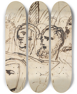 Triptych art skateboard deck of Benjamin Robert Haydon Study For Christs Entry Into Jerusalem_9 by Benjamin Robert Haydon (1786-1846)