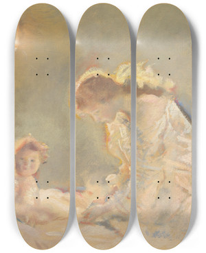 Triptych art skateboard deck of Charles Sims Child Worship by Charles Sims (1873-1928)