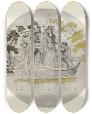Triptych art skateboard deck of Mina Lowry Bandbox_1 by Mina Lowry (1894-1942)