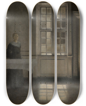 Triptych art skateboard deck of Vilhelm Hammershi Strandgade Sunshine by Vilhelm Hammershoi (1864-1916)