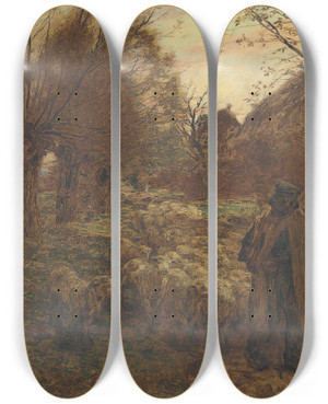 Triptych art skateboard deck of Lon Augustin Lhermitte Le Berger Et Son Troupeau by Lon Augustin Lhermitte (1844-1925)