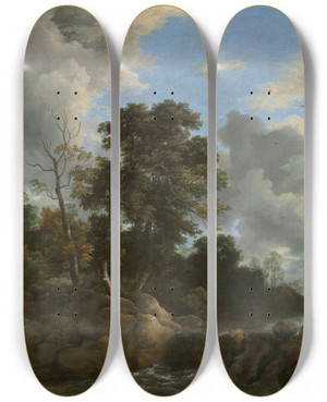 Triptych art skateboard deck of Jacob Van Ruisdael Landscape_1 by Jacob Van Ruisdael (1628-1682)