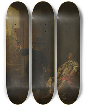 Triptych art skateboard deck of Aelbert Cuyp Tasting The Wine by Aelbert Cuyp (1620-1691)