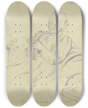 Triptych art skateboard deck of Otto Scholderer Luise Scholderer Bei Der Handarbeit by Otto Scholderer (1834-1902)