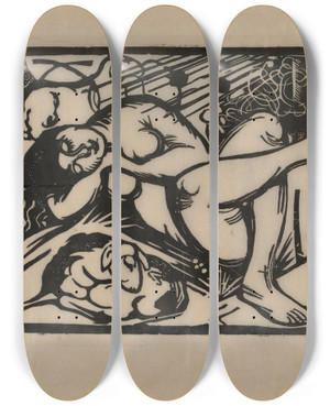 Triptych art skateboard deck of Franz Marc Sleeping Shepherdess by Franz Marc (1880-1916)