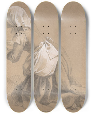 Triptych art skateboard deck of Francesco Londonio Kneeling Milkmaid by Francesco Londonio (1723-1783)