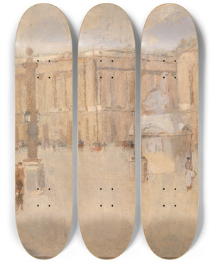 Triptych art skateboard deck of Frank Edwin Scott Place De La Concorde No I by Frank Edwin Scott (1863-1929)