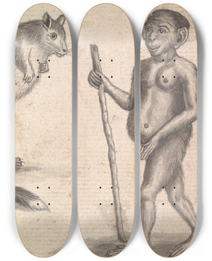 Triptych art skateboard deck of Richard Brookes Monkey_3 by Richard Brookes (1721-1763)
