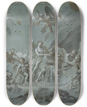 Triptych art skateboard deck of Hendrik Krock Venus Og Vulcan_2 by Hendrik Krock (1671-1738)