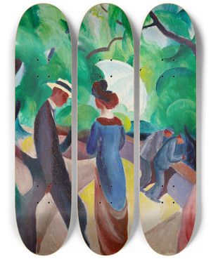 Triptych art skateboard deck of August Macke Promenade by August Macke (1887-1914)