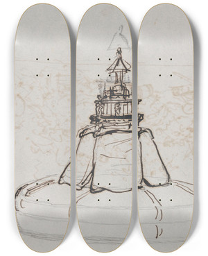 Triptych art skateboard deck of Nicaise De Keyser Bench by Nicaise De Keyser (1813-1887)