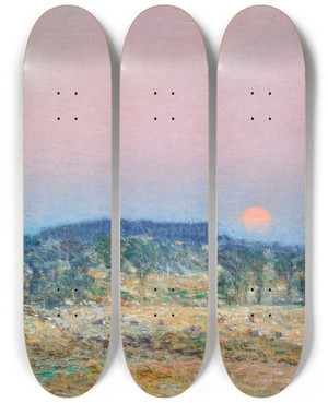 Triptych art skateboard deck of Childe Hassam September Moonrise by Childe Hassam (1859-1935)