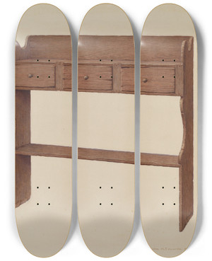 Triptych art skateboard deck of Cecily Edwards Sideboard by Cecily Edwards
