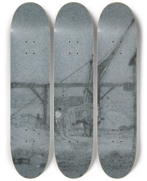 Triptych art skateboard deck of John Linnell Unloading Grain by John Linnell (1792-1882)