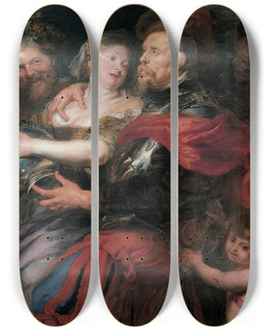 Triptych art skateboard deck of Peter Paul Rubens Venus And Mars by Peter Paul Rubens (1577-1640)