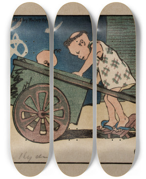 Triptych art skateboard deck of Helen Hyde The Gocart by Helen Hyde (1868-1919)