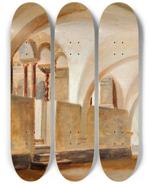 Triptych art skateboard deck of Jrgen Roed Italian Courtyard by Jorgen Roed (1808-1888)